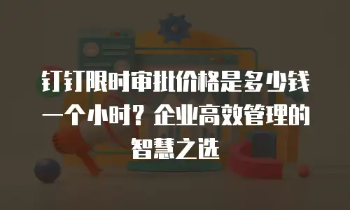 钉钉限时审批价格是多少钱一个小时？企业高效管理的智慧之选