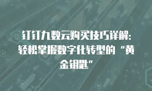 钉钉九数云购买技巧详解：轻松掌握数字化转型的&ldquo;黄金钥匙&rdquo;
