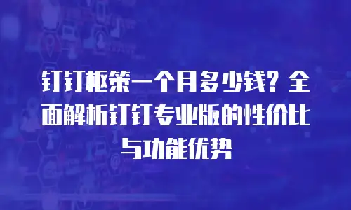 钉钉枢策一个月多少钱？全面解析钉钉专业版的性价比与功能优势