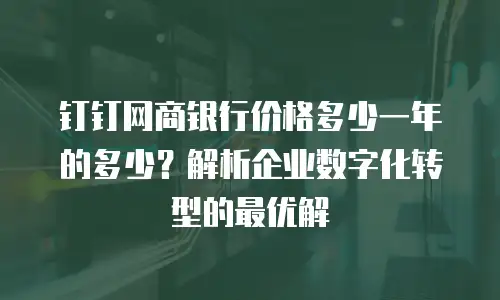 钉钉网商银行价格多少一年的多少？解析企业数字化转型的最优解