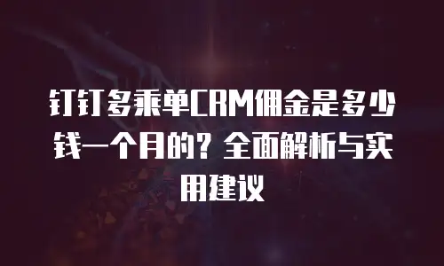 钉钉多乘单CRM佣金是多少钱一个月的？全面解析与实用建议