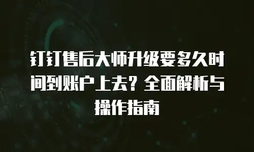 钉钉售后大师升级要多久时间到账户上去？全面解析与操作指南