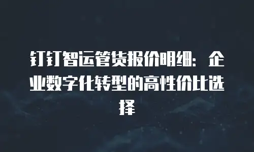 钉钉智运管货报价明细：企业数字化转型的高性价比选择