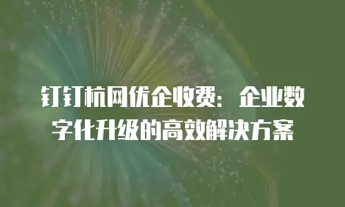 钉钉杭网优企收费：企业数字化升级的高效解决方案