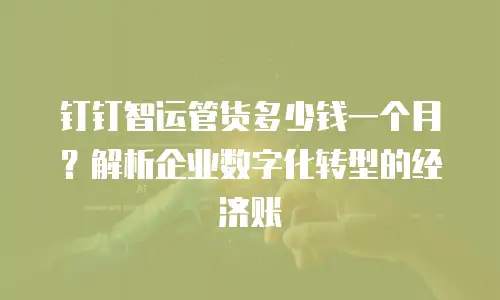 钉钉智运管货多少钱一个月？解析企业数字化转型的经济账