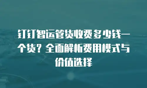 钉钉智运管货收费多少钱一个货？全面解析费用模式与价值选择