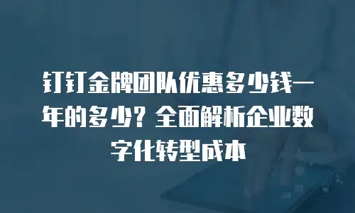 钉钉金牌团队优惠多少钱一年的多少？全面解析企业数字化转型成本