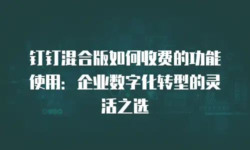钉钉混合版如何收费的功能使用：企业数字化转型的灵活之选