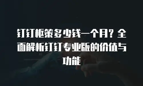 钉钉枢策多少钱一个月？全面解析钉钉专业版的价值与功能