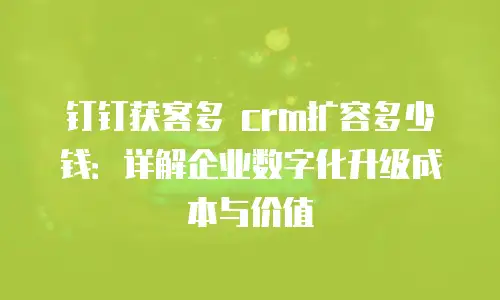 钉钉获客多 crm扩容多少钱：详解企业数字化升级成本与价值