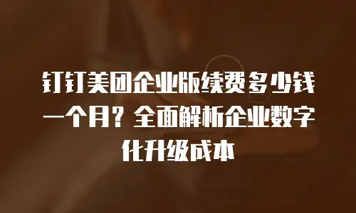 钉钉美团企业版续费多少钱一个月？全面解析企业数字化升级成本