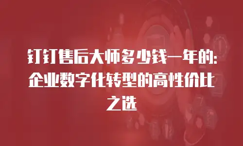 钉钉售后大师多少钱一年的：企业数字化转型的高性价比之选