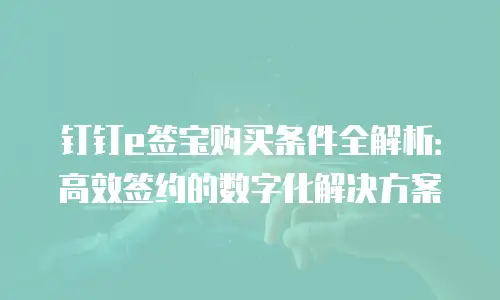 钉钉e签宝购买条件全解析：高效签约的数字化解决方案