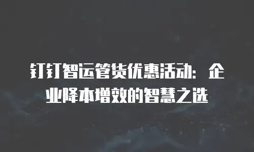 钉钉智运管货优惠活动：企业降本增效的智慧之选