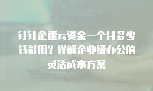 钉钉企速云资金一个月多少钱能用？详解企业级办公的灵活成本方案