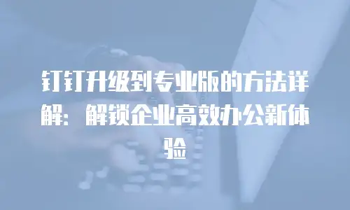 钉钉升级到专业版的方法详解：解锁企业高效办公新体验