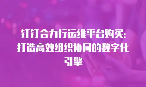 钉钉合力行运维平台购买：打造高效组织协同的数字化引擎