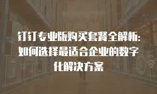 钉钉专业版购买套餐全解析：如何选择最适合企业的数字化解决方案