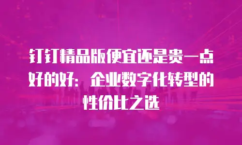 钉钉精品版便宜还是贵一点好的好：企业数字化转型的性价比之选