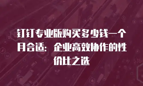 钉钉专业版购买多少钱一个月合适：企业高效协作的性价比之选