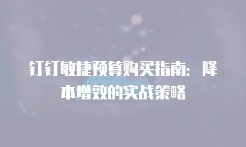 钉钉敏捷预算购买指南：降本增效的实战策略