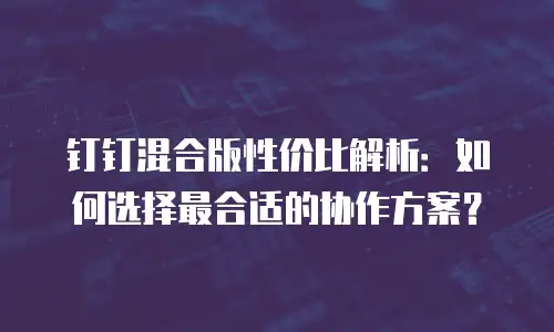 钉钉混合版性价比解析：如何选择最合适的协作方案？