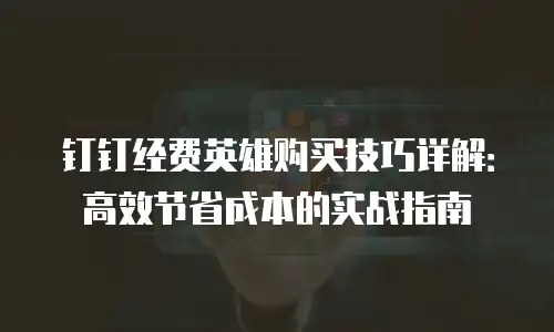 钉钉经费英雄购买技巧详解：高效节省成本的实战指南