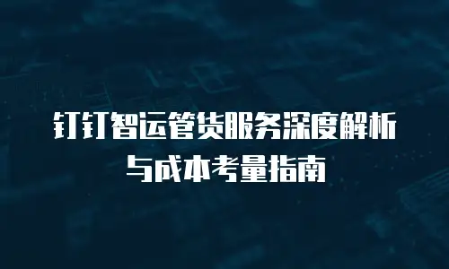 钉钉智运管货服务深度解析与成本考量指南