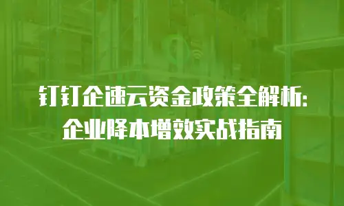 钉钉企速云资金政策全解析：企业降本增效实战指南
