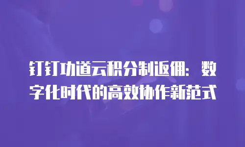 钉钉功道云积分制返佣：数字化时代的高效协作新范式