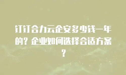 钉钉合力云企安多少钱一年的？企业如何选择合适方案？