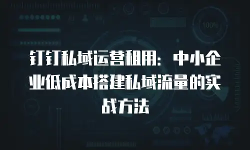 钉钉私域运营租用：中小企业低成本搭建私域流量的实战方法