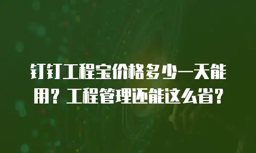 钉钉工程宝价格多少一天能用？工程管理还能这么省？