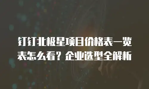 钉钉北极星项目价格表一览表怎么看？企业选型全解析