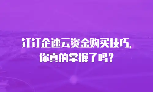 钉钉企速云资金购买技巧，你真的掌握了吗？
