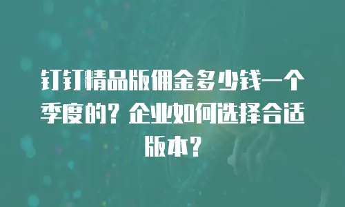 钉钉精品版佣金多少钱一个季度的？企业如何选择合适版本？