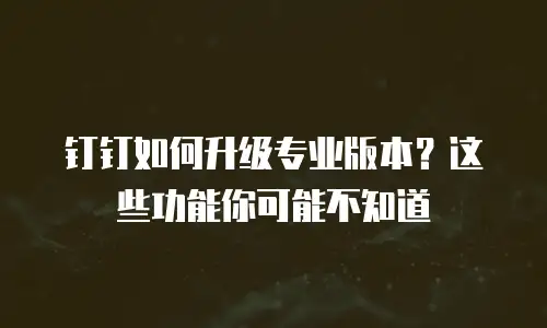 钉钉如何升级专业版本？这些功能你可能不知道