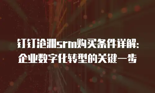 钉钉沧渊srm购买条件详解：企业数字化转型的关键一步