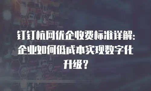钉钉杭网优企收费标准详解：企业如何低成本实现数字化升级？