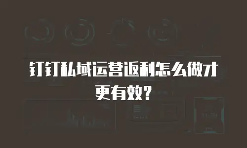 钉钉私域运营返利怎么做才更有效？