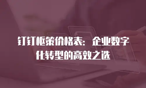 钉钉枢策价格表：企业数字化转型的高效之选