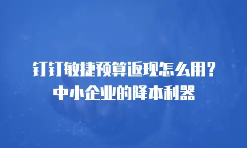 钉钉敏捷预算返现怎么用？中小企业的降本利器