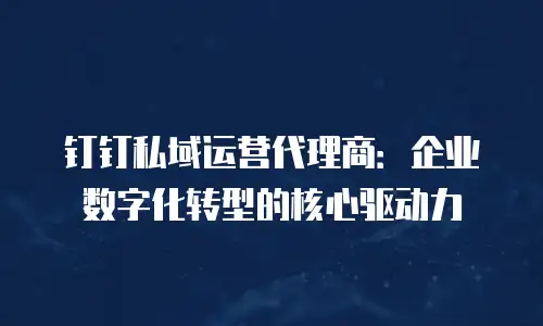 钉钉私域运营代理商：企业数字化转型的核心驱动力