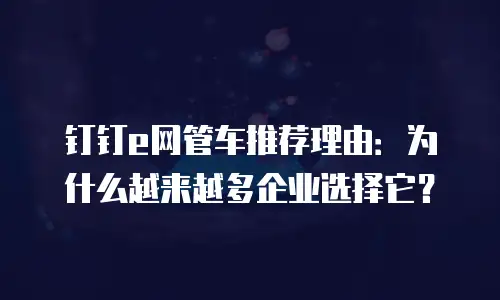 钉钉e网管车推荐理由：为什么越来越多企业选择它？