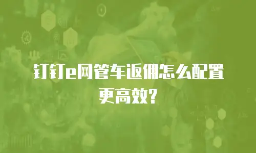 钉钉e网管车返佣怎么配置更高效？