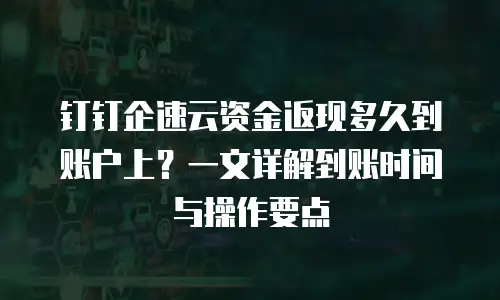 钉钉企速云资金返现多久到账户上？一文详解到账时间与操作要点