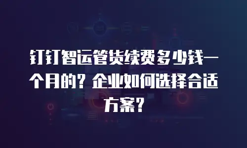 钉钉智运管货续费多少钱一个月的？企业如何选择合适方案？