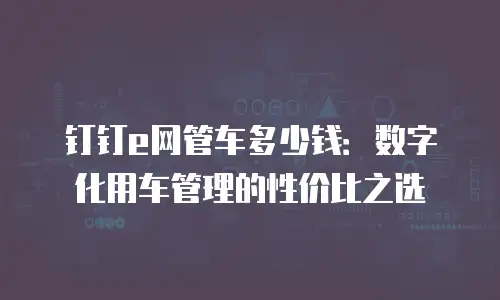 钉钉e网管车多少钱：数字化用车管理的性价比之选