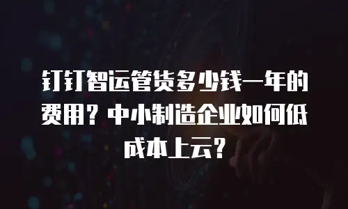 钉钉智运管货多少钱一年的费用？中小制造企业如何低成本上云？