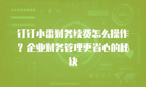 钉钉小番财务续费怎么操作？企业财务管理更省心的秘诀